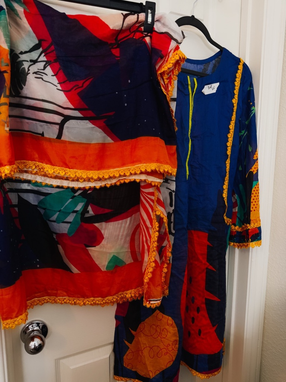 Sana Safina Blue and Orange Floral 2 pc Set shirt and dupatta
